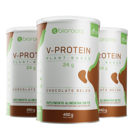 Kit 3 Proteínas V-protein Plant Based Chocolate Belga 450g Bioroots