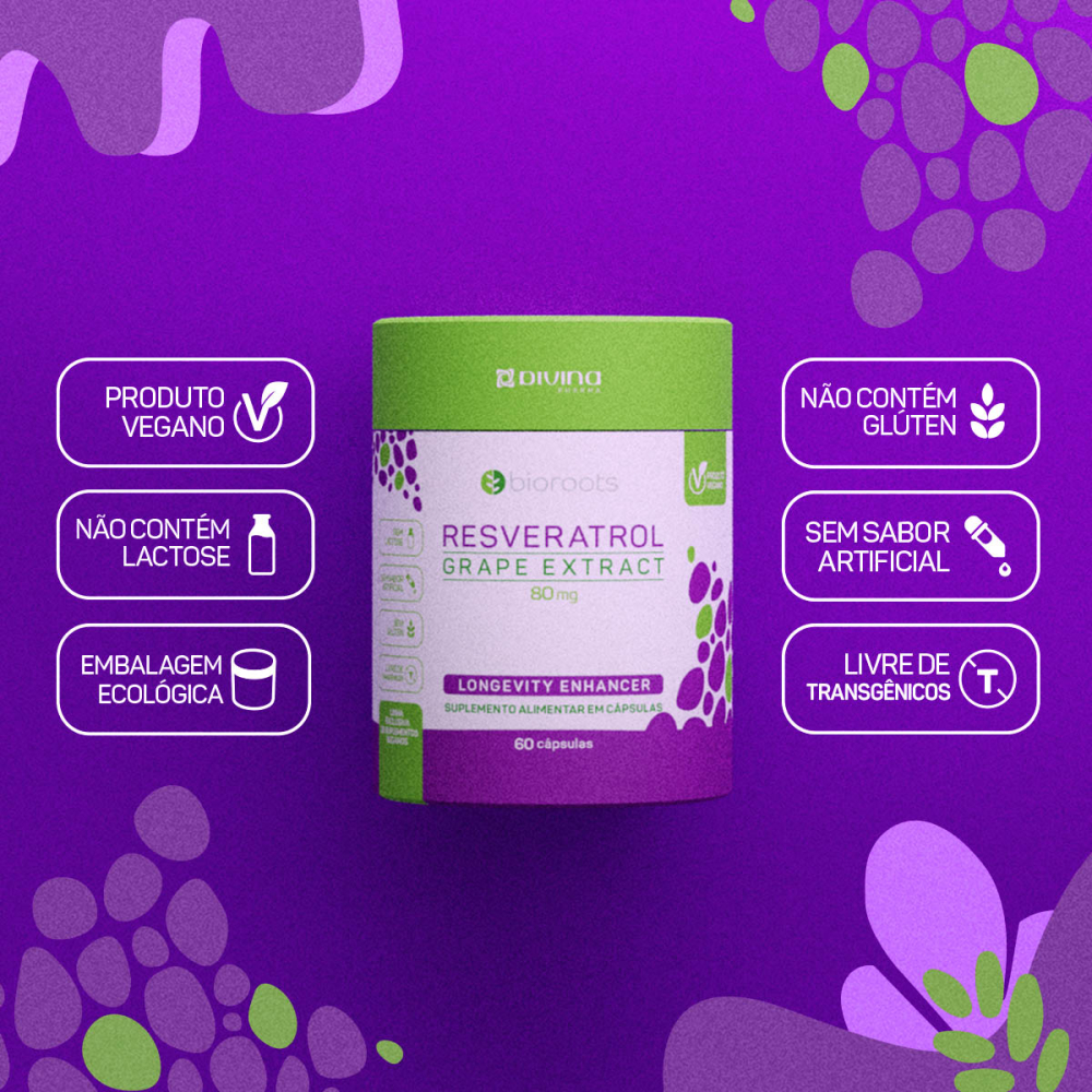 Resveratrol Grape Extract 80mg com 60 Unidades Bioroots