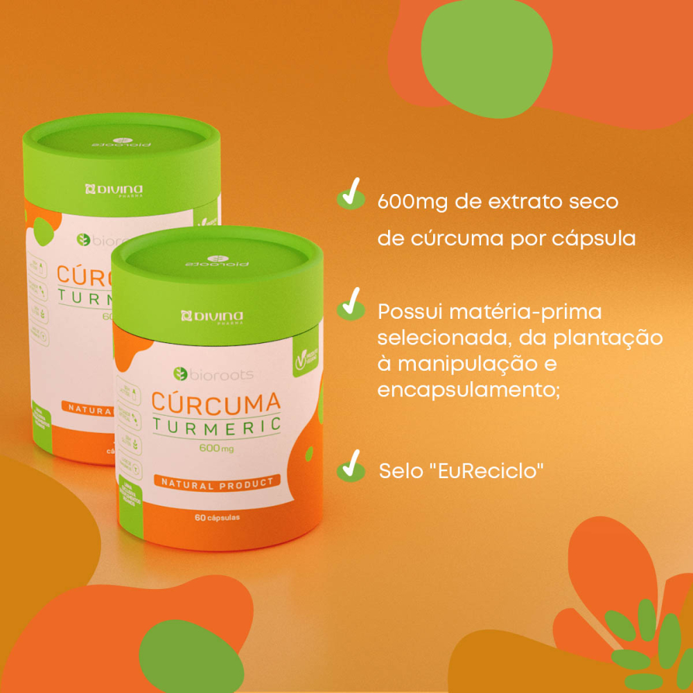 Curcuma Turmeric 600mg com 60 Cápsulas Bioroots