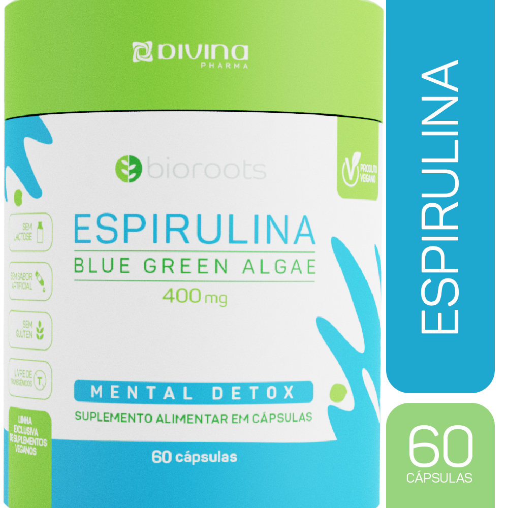 Espirulina Blue Green Algae 400mg com 60 Unidades Bioroots