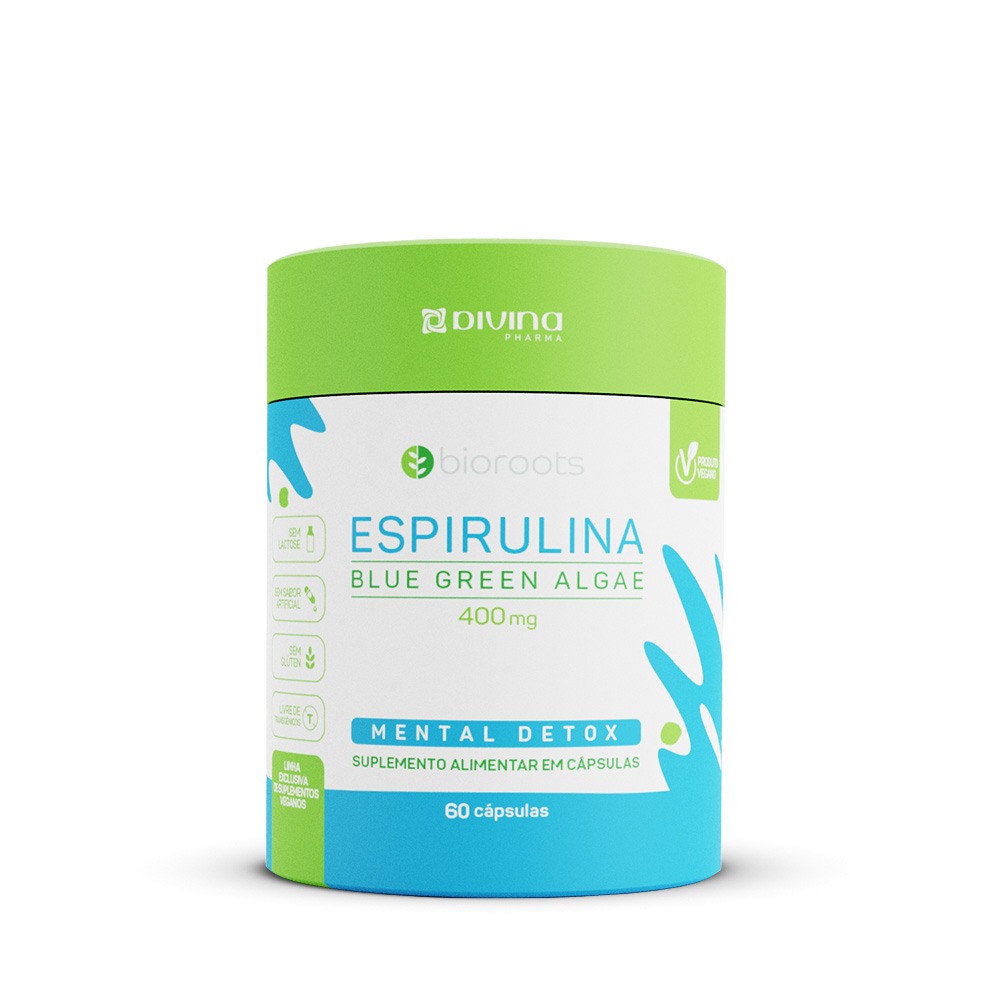 Espirulina Blue Green Algae 400mg com 60 Unidades Bioroots