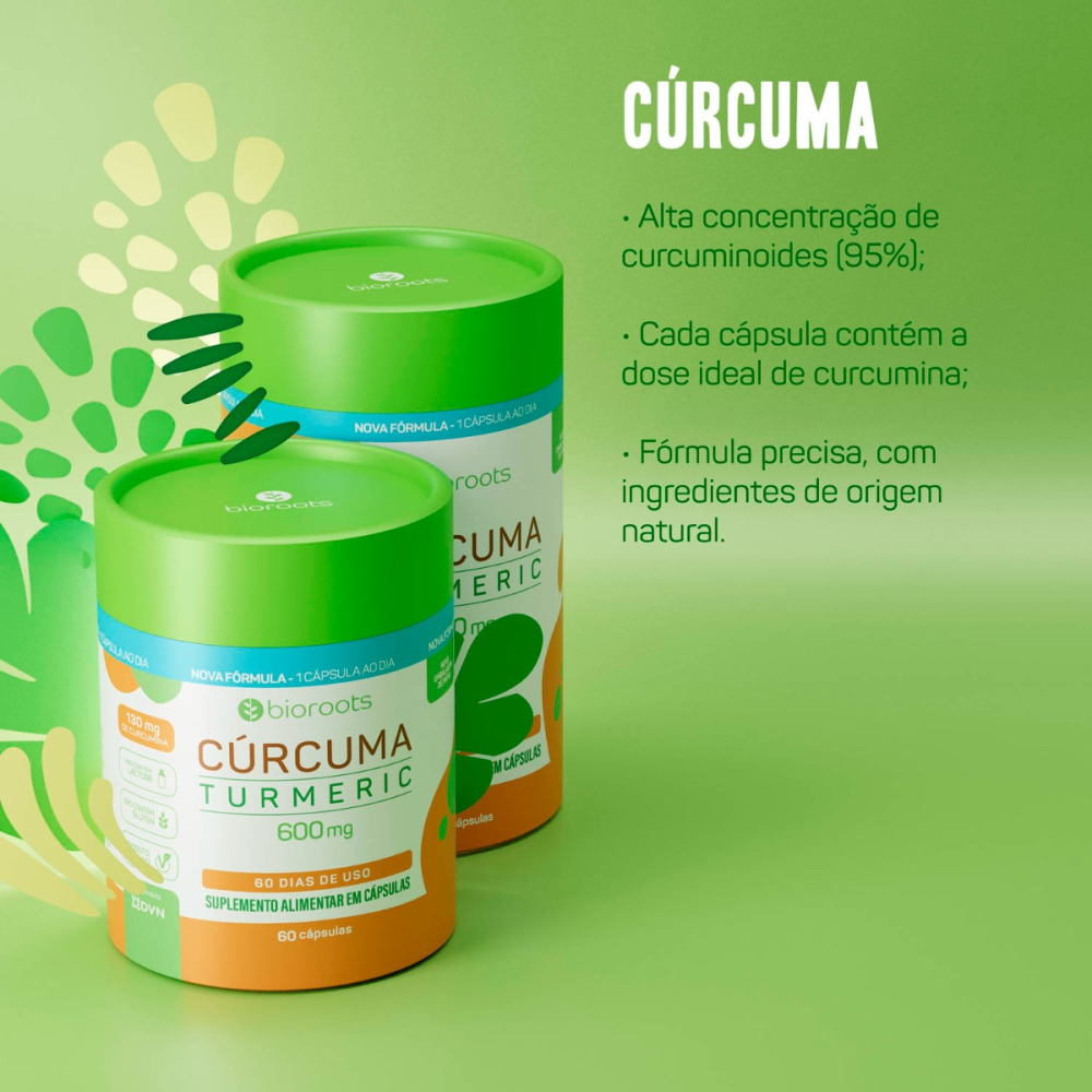 Cúrcuma Turmeric 600mg com 30 Cápsulas - Bioroots