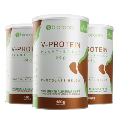 Kit 3 Proteínas V-protein Plant Based Chocolate Belga 450g Bioroots