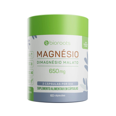 Magnésio Malato Vegan 650 mg com 60 cápsulas - Bioroots