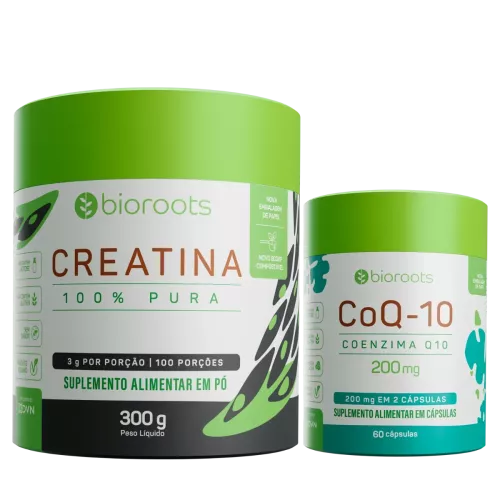 Combo Desempenho e Vitalidade - Creatina 100% Pura 300g + Coenzima Q10 200mg com 60 cápsulas - Bioroots