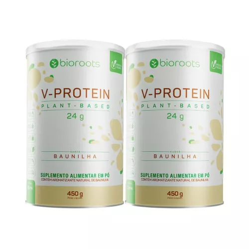 Kit 2x Proteína V-protein Plant Based Baunilha 450g Bioroots