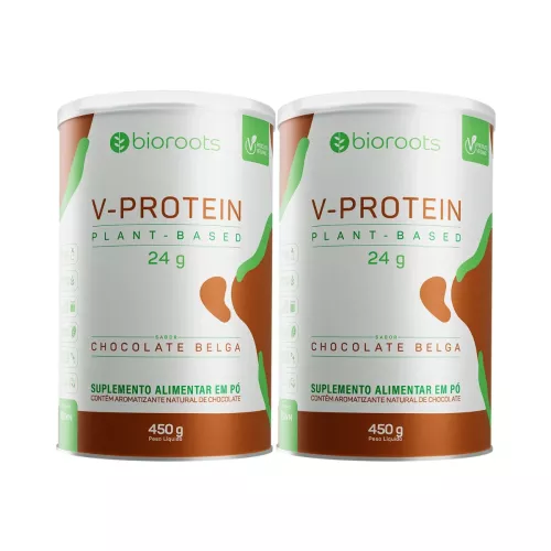 Kit 2x Proteína V-protein Plant Based Chocolate Belga 450g - Bioroots