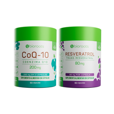 Combo Longevidade - Resveratrol 80mg 60 cápsulas + Coenzima Q10 200mg 60 cápsulas - Bioroots