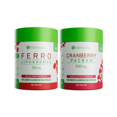 Combo Saúde da Mulher - Cranberry Pacran 500mg com 60 Cápsulas + Ferro 30mg com 30 cápsulas - Bioroots