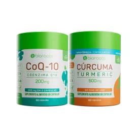 Combo Movimento & Energia - Cúrcuma Turmeric 600mg com 60 Cápsulas + Coenzima Q10 200mg com 60 Cápsulas - Bioroots