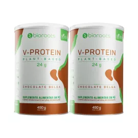 Kit 2x Proteína V-protein Plant Based Chocolate Belga 450g - Bioroots